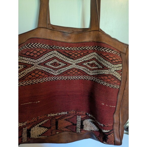 Free People Embellished Leather Weekender Tote Bag Vintage - Picture 2 of 9